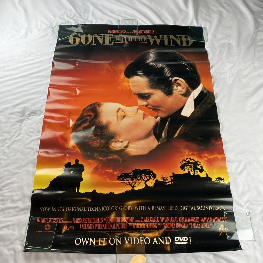 Gone With the Wind Movie Poster 27x40 Clark Gable Vivien Leigh Leslie Howard